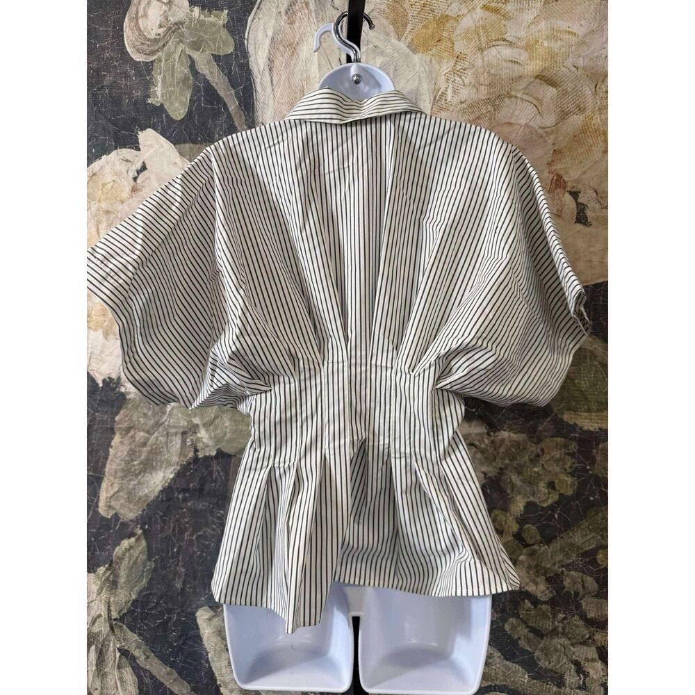 Anthropologie White and Black Pinstripe Button-Front Blouse - Picture 8 of 9